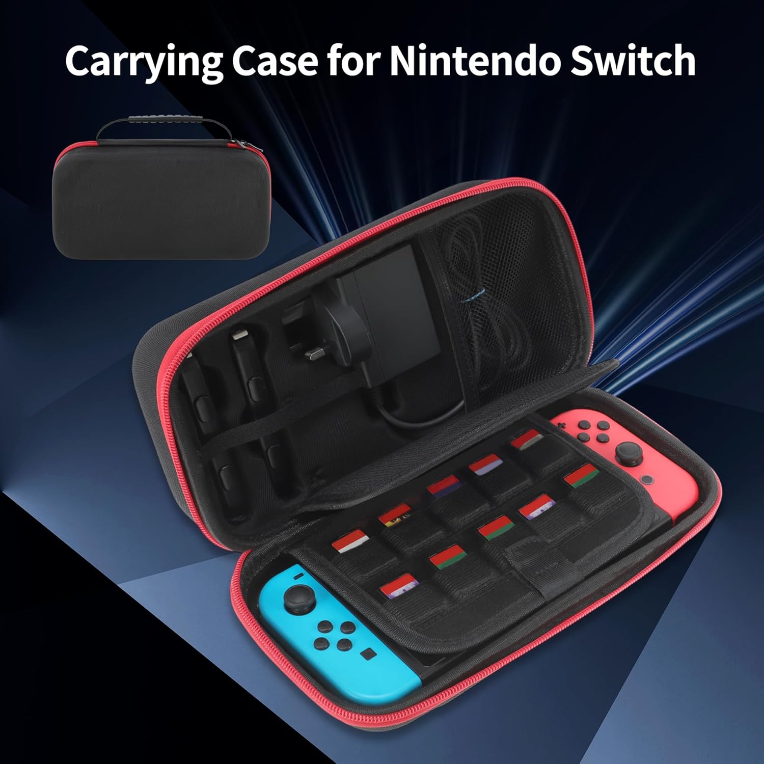 CAPASTEC Case for Switch, Versatile Case with 20 Game Card Slots for Nintendo for Switch Oled, Carrying Case, Travel Case for Switch Console, Black Red - Image 2