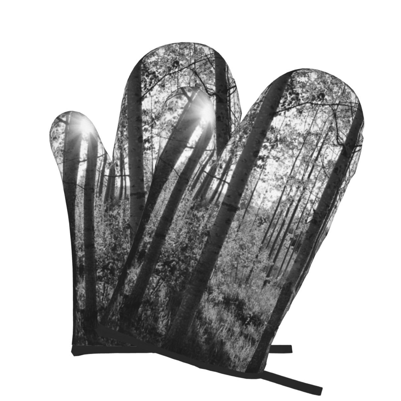 Oven Mitts Set of 2 Pcs, Sunlight Through Birch Trees Prints Heat Resistant Kitchen Gloves for Cooking Baking Grilling