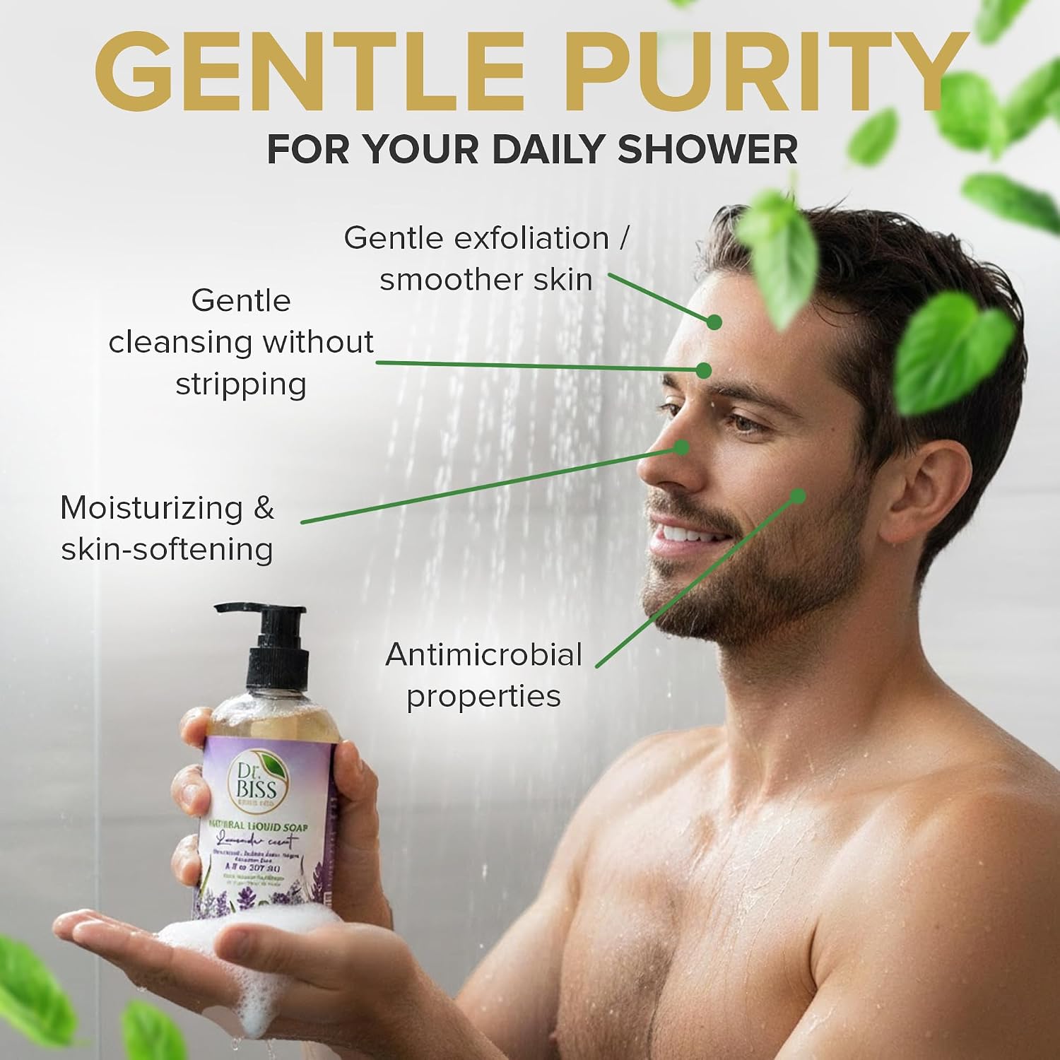 Dr. BISS Natural Soap Set – Vegan Plant-Based Liquid & Bar Soap Starter Kit, Palm Oil Free, Sulfate-Free Body Wash & Hand Soap for Sensitive Skin (8oz + 2 Bars)