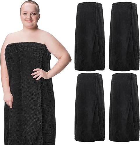 4 toallas envolventes para mujer, bata de spa con cierre ajustable, parte superior elástica, envoltura ligera para baño y ducha