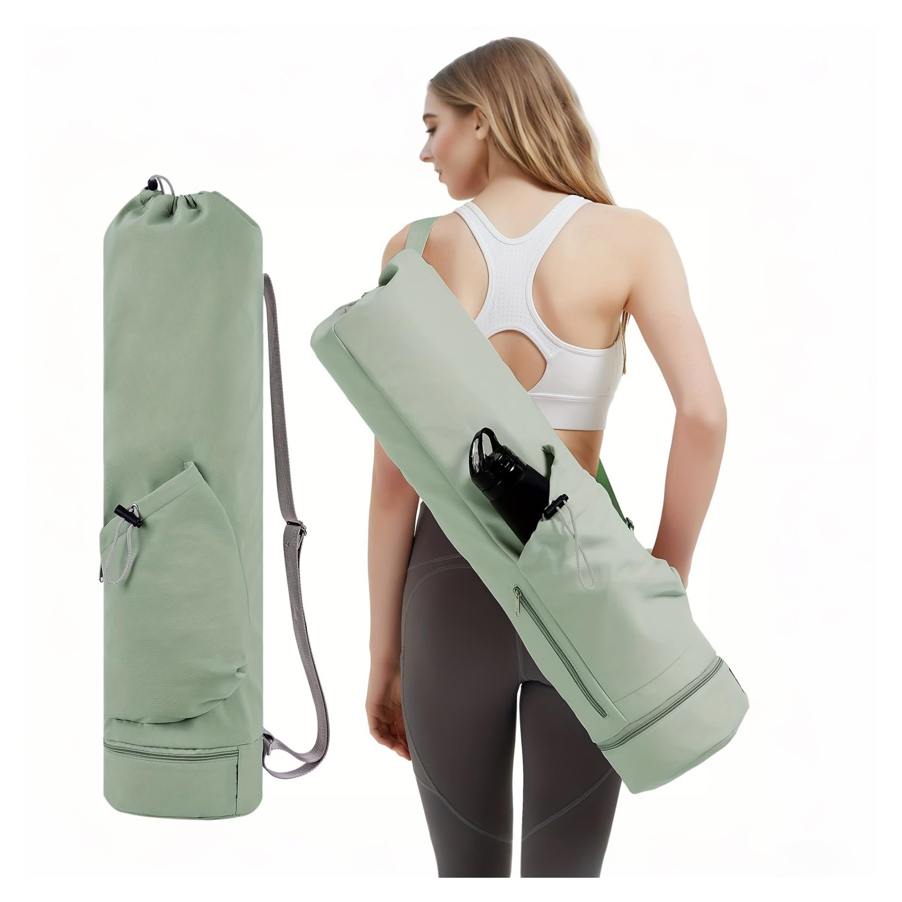 Funda Esterilla Yoga Bolsa for Esterilla de Yoga de Gran Apertura, Larga, con Bolsillo Impermeable y Bolsillo for Botella de Agua con cordón y Correa Ajustable.