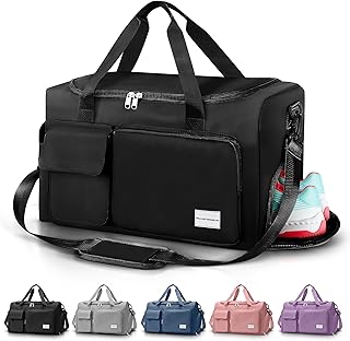 Sports Bag, Gym Bag, Travel Bag, Duffel Bag with Wet Pocket, Foldable Men Bag, Foldable Women Bag, Travel Bag, Fitness bag, Overnight Bag, Weekender Bags for Gym, Sports & Travel (Black)