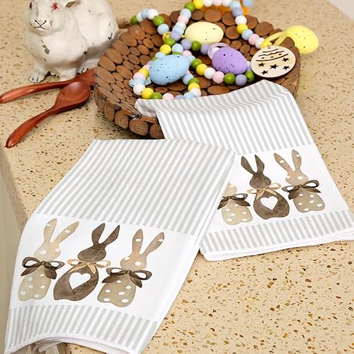 Miniatura 6 de ARKENY Juego de 2 toallas de cocina de Pascua, paños de cocina de conejo beige de 18 x 26 pulgadas, decoración de primavera de temporada para casa