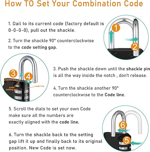Miniatura 6 de NAGE Candado de combinación de 4 dígitos para casillero de gimnasio, escuela, deportes, valla, puerta, caja de herramientas, estuche, almacenamiento