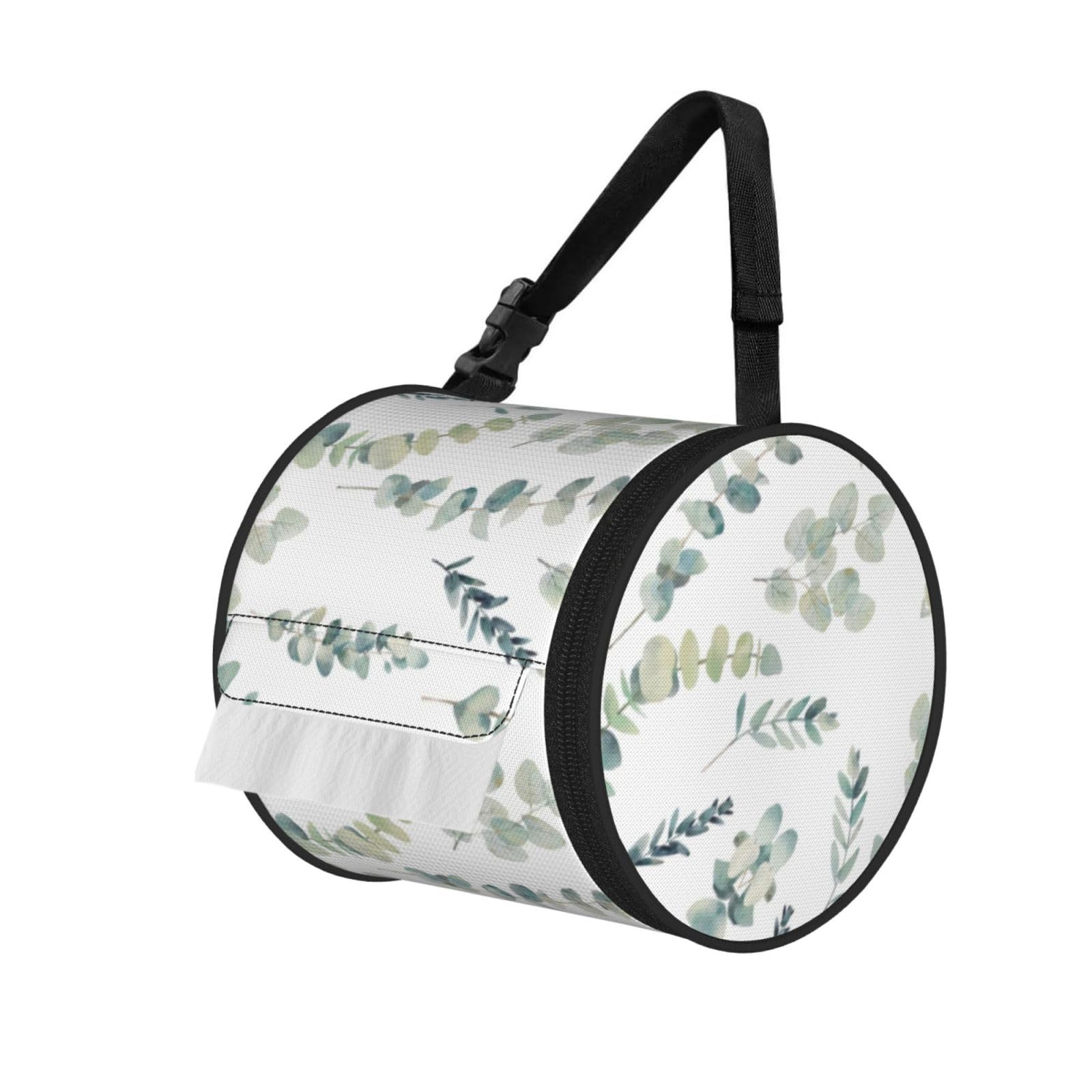 Eucalyptus Leaves Printed Roll Paper Carrier Bag, Foldable Oxford Cloth Tissue Case for Camping Hiking Backpack
