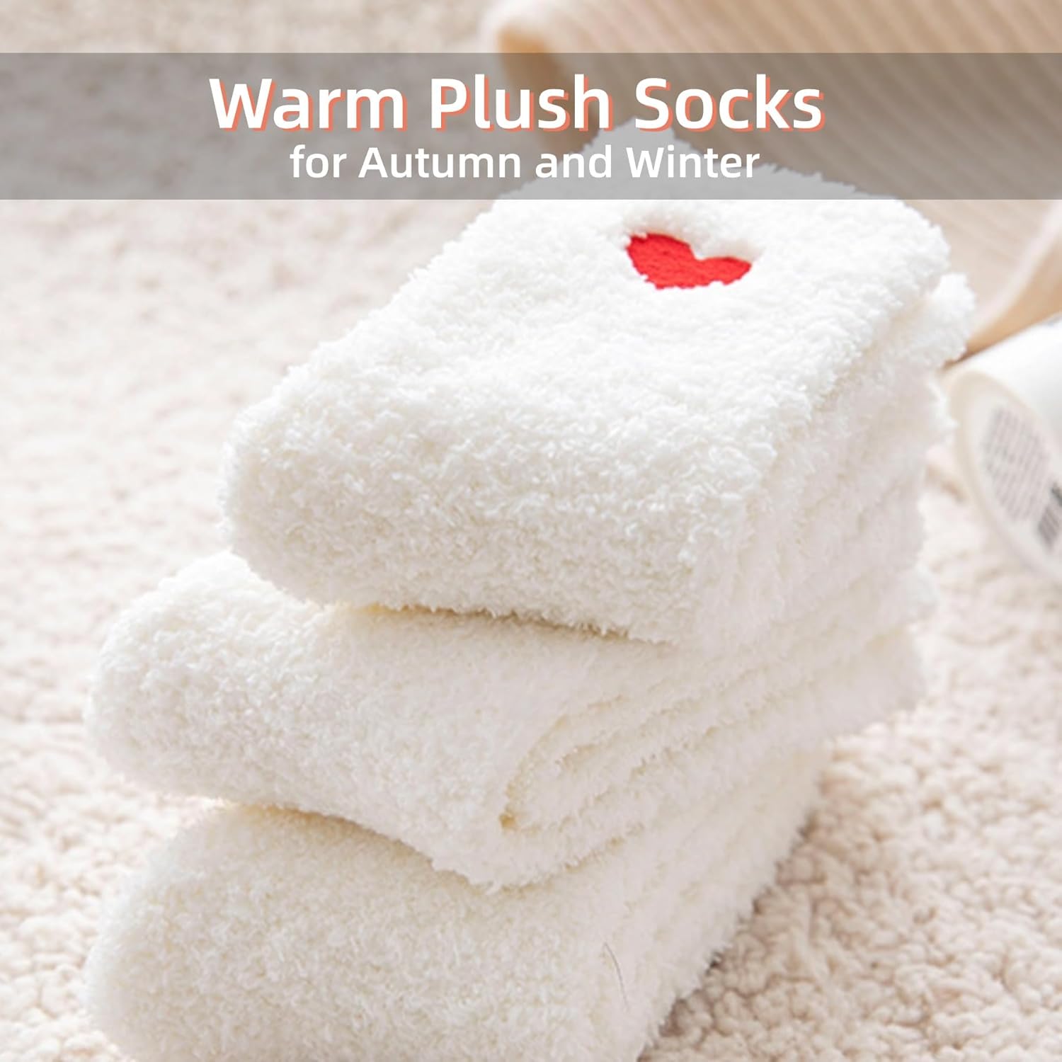Fuzzy Socks Heart Shaped 3,6 Pairs Winter Cozy Warm Socks for Women Indoor Comfy Home Sleeping Floor Sock - Image 5