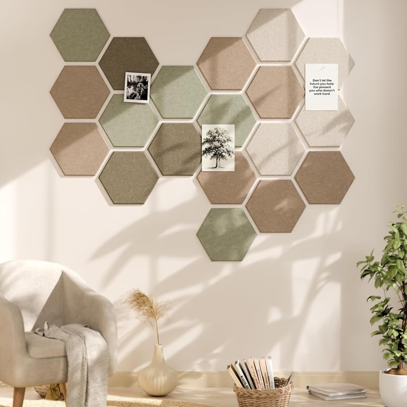 Tableros hexagonales para paredes, juego de decoración estética para el hogar, paneles de tablero acústico con corcho, pantalla multifuncional, tablero de tarjetas fotográficas con forma elegante