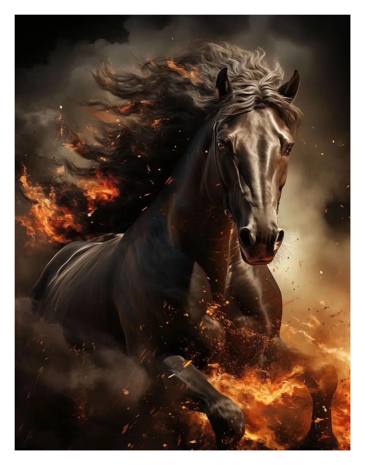 Art mural cheval noir et blanc sur toile d'art de salon
