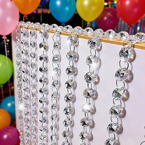 Miniatura 7 de Guirnalda de cuentas de cristal acrílico de 33 pies de 0.551 in, cadena de cuentas de cristales colgantes para bodas, fiestas, centro de mesa de