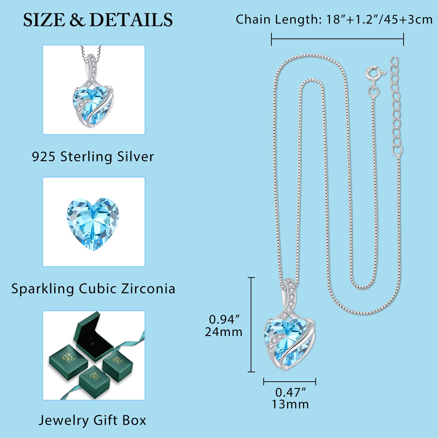 FJ Herz Geburtsstein Kette Damen 925 Sterling Silber Infinity Unendlichkeit Halskette Schmuck Geschenke für Frauen Mutter Freundin Mama