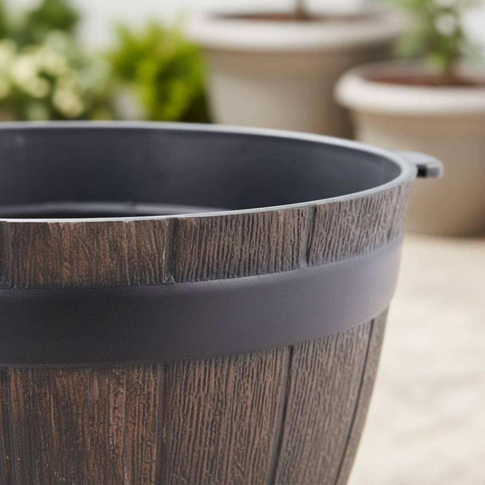 Enakshi Weather Resistant Faux Wood Barrel Planter Lightweight