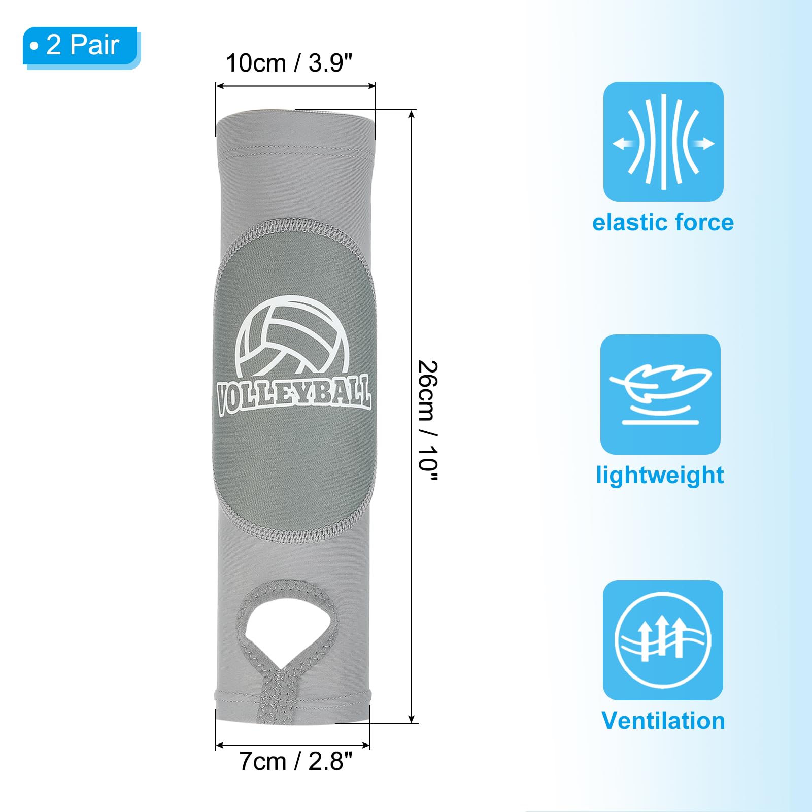 PATIKIL Volleyball Arm Sleeves, 2 Pair Passing Forearm Sleeve with Protection Pads Thumbhole Volleyball Arm Pads for Youth Teenagers Men Women, Grey - Image 2