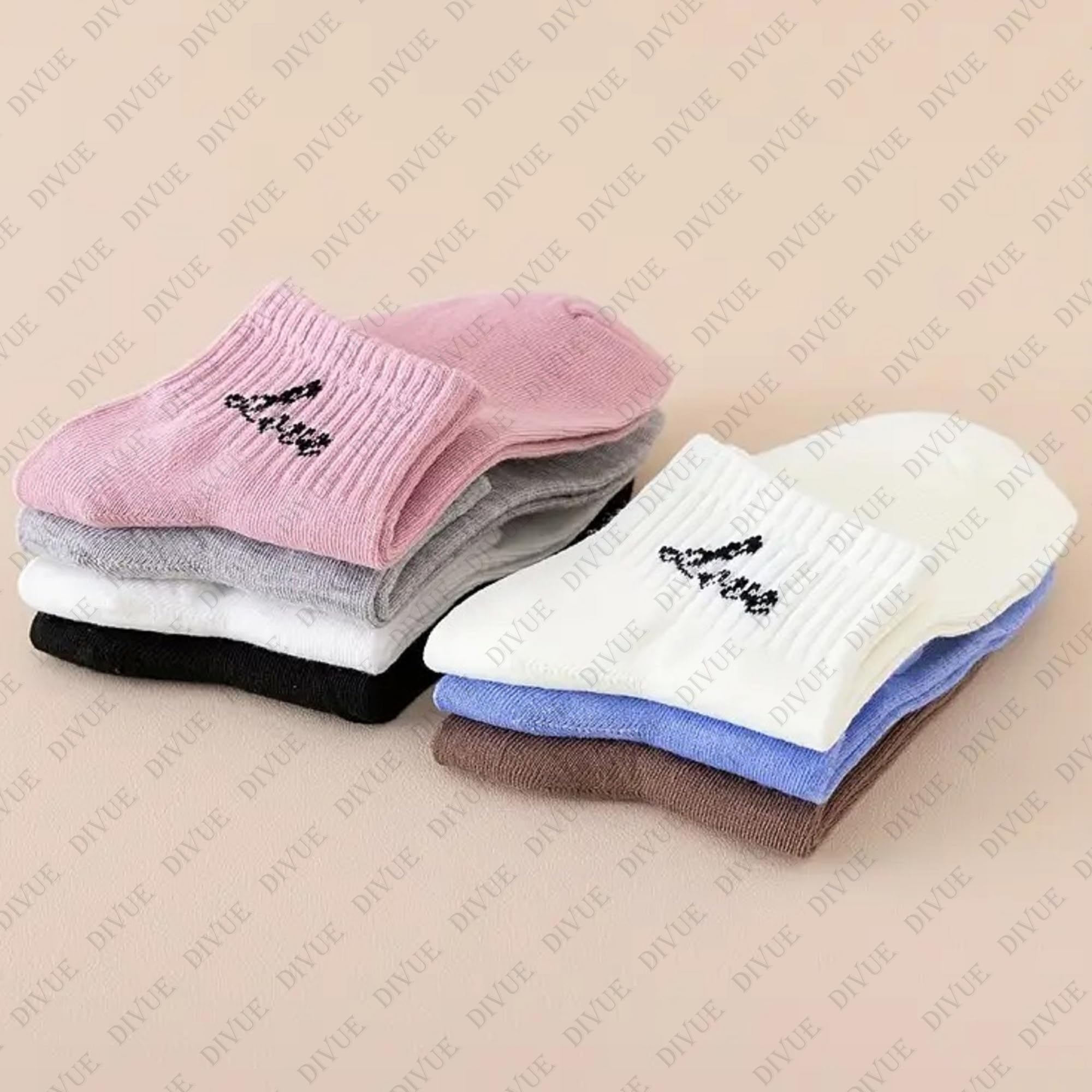 VAIDUE Girls & Women Ankle Length Cotton Socks Pack of 6 | Comfortable Soft Stretch Multicolor Socks with Love Text Design | Breathable Stylish Casual Sporty Cotton Sock Combo for All-Season Daily Use 4