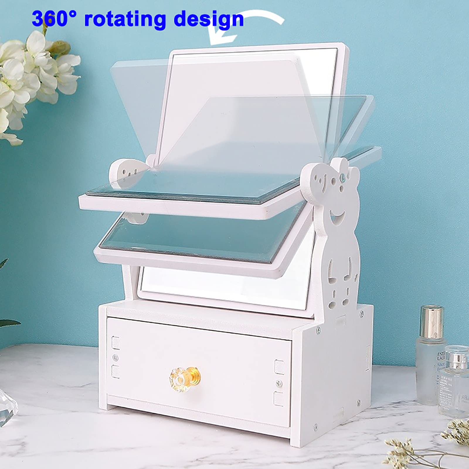 Amazon.co.jp: 白い卓上ミラー、化粧品、アクセサリーなどを収納する