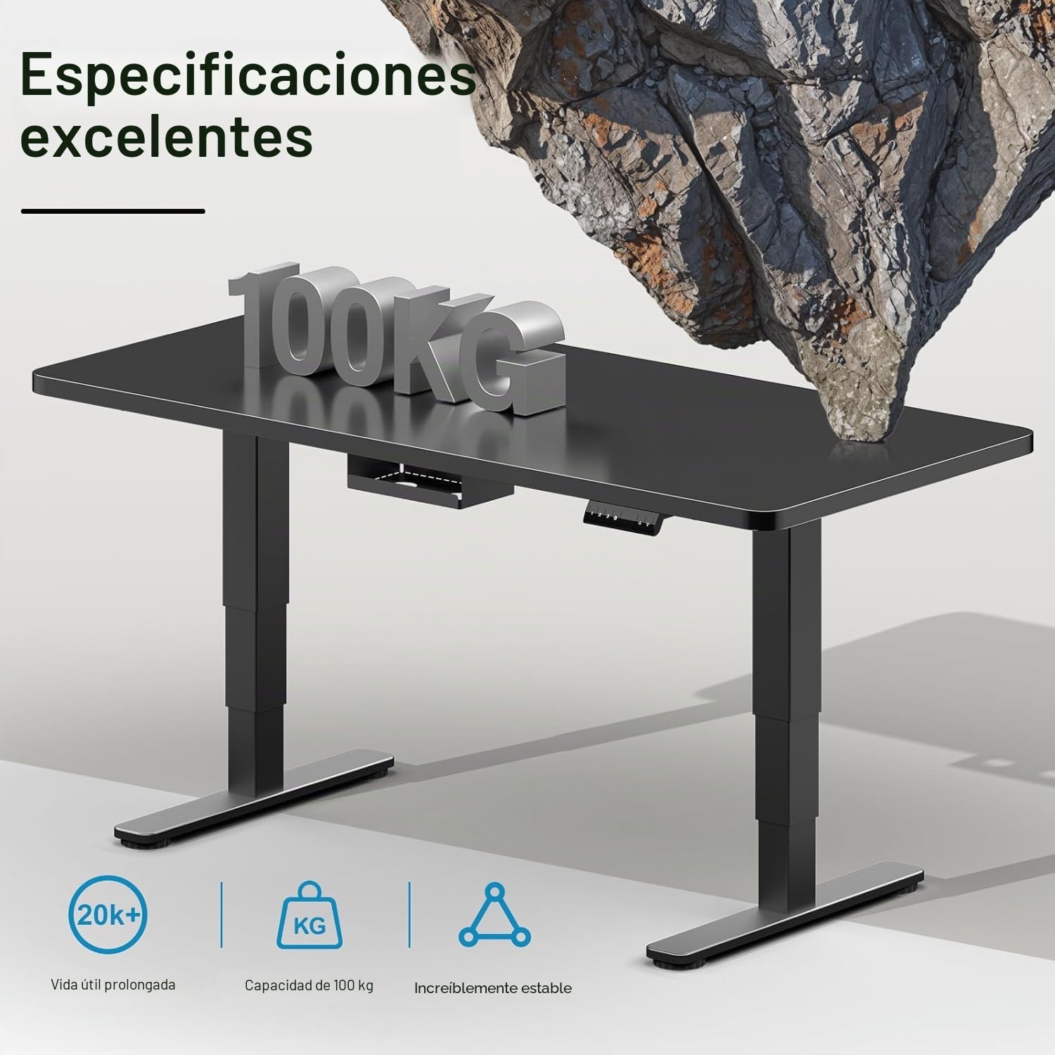 Devoko Estructura de escritorio de 3 niveles de altura regulable con 2 motores fuertes, estructura de mesa regulable en altura eléctrica 60-125 cm, patas de mesa con 3 controles de memoria, color