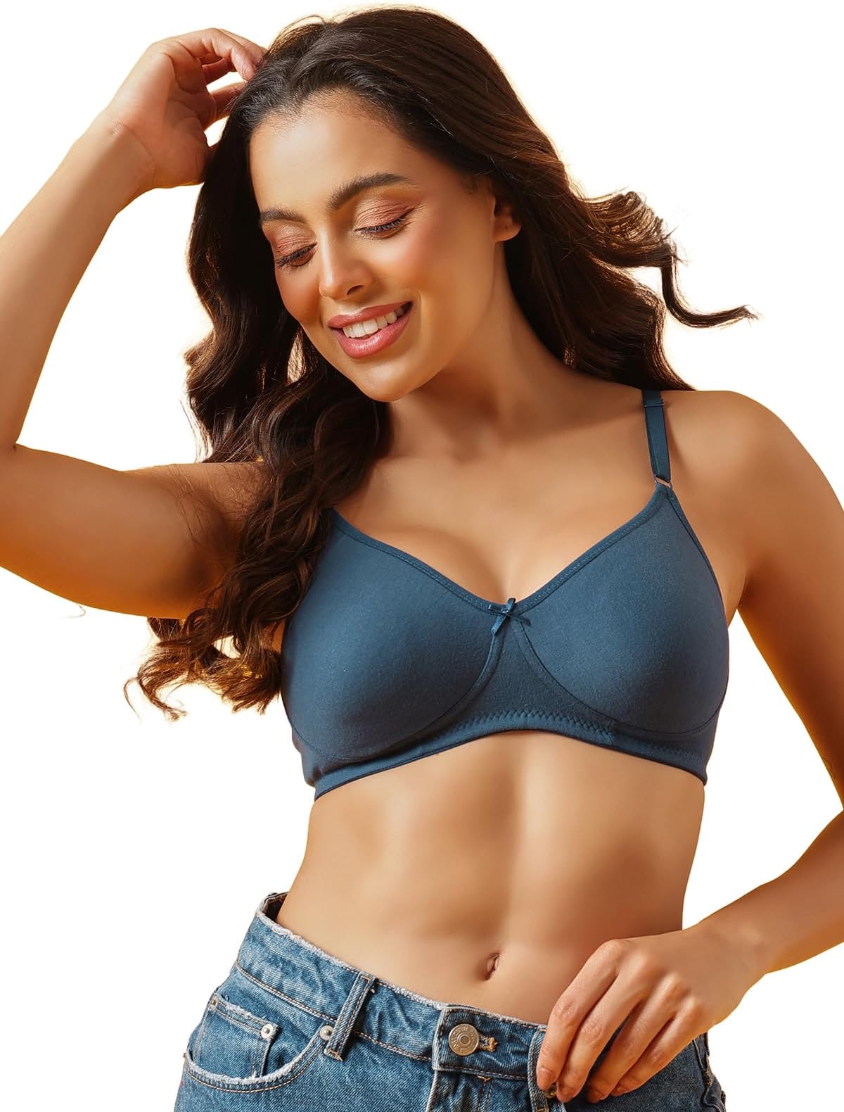Women's Cotton Rich Solid Non-Padded Full Cup Wire Free T-Shirt Bra - Black