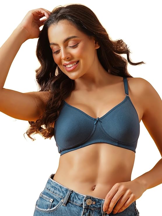 Clovia Women's Cotton Rich Solid Non-Padded Full Cup Wire Free T-Shirt Bra - Black