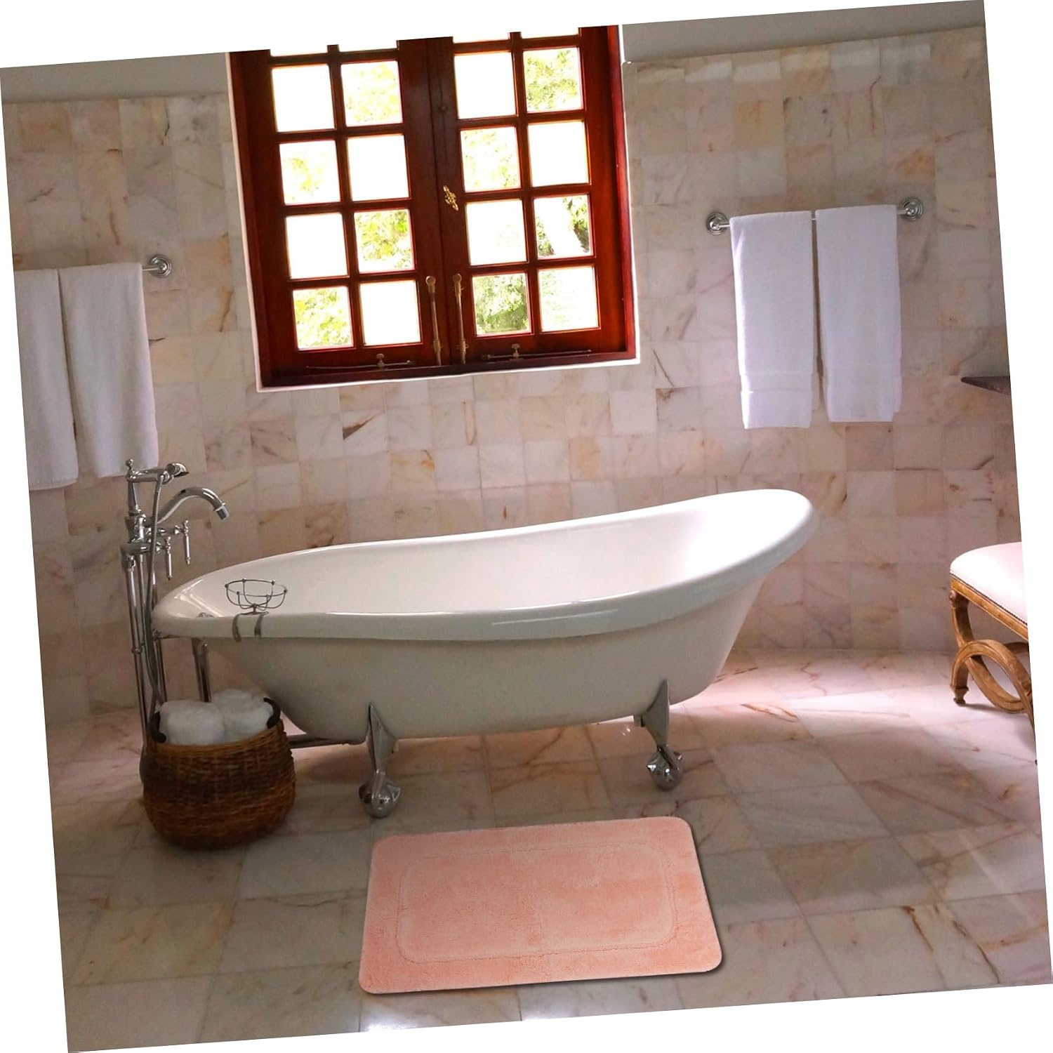 Pink Polyester Fiber Bathroom Floor Mat with Water Absorption Non Slip
