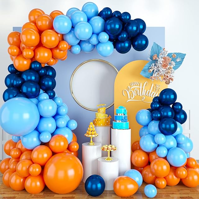 Blue Balloons Garland Arch Kit, Navy Blue Orange Balloon Arch Kit, Blue Orange Latex Balloons Party Balloons For Birthday Decoration Wedding Baby Shower Engagement DIY Decoration Party Supplies