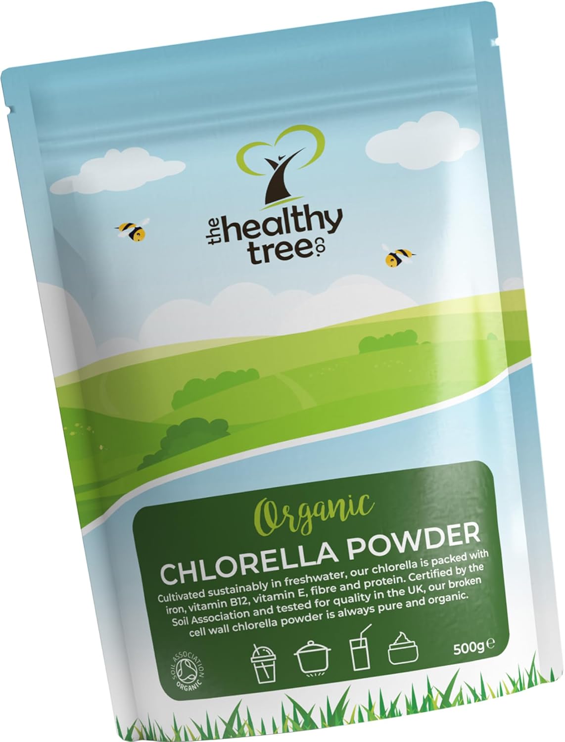 Organic Chlorella Powder by TheHealthyTree Company for Juices and Smoothies – High in B12, Protein and Iron – UK Certified Broken/Cracked Cell Wall Pure Vegan Chlorella Vulgaris (500g)