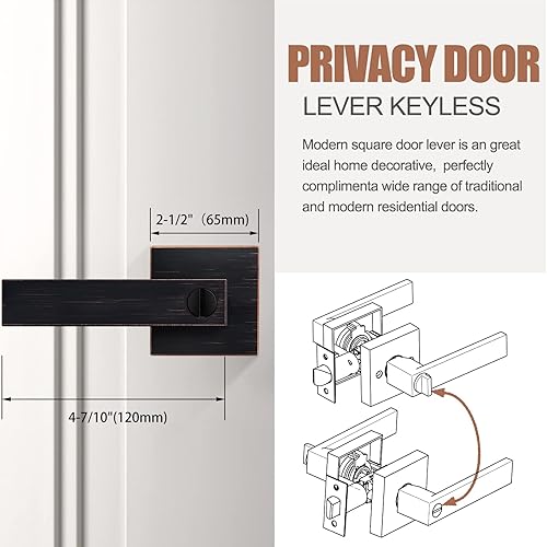 Miniatura 6 de Pomos de puerta de bronce aceitado interior con cerradura, manijas de puerta de privacidad sin llave