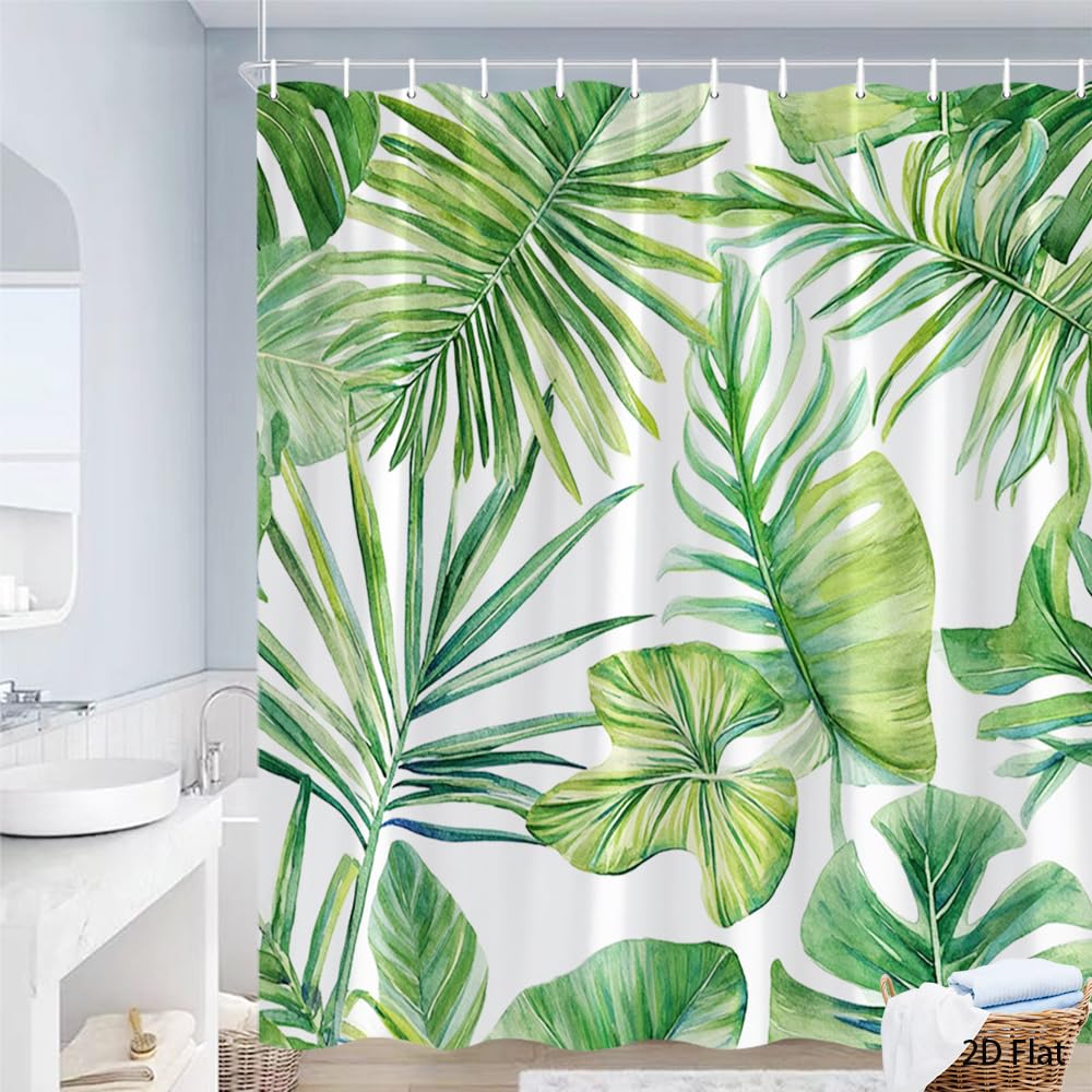 Glwdmb C-19 1 Piece 180X180cm Tropical Monstera And Palm Leaf Printed Shower Curtain With Hook, Polyester, For Windows And Walls, Bathtub, Bathroom, Machine Washable, All Season Universal