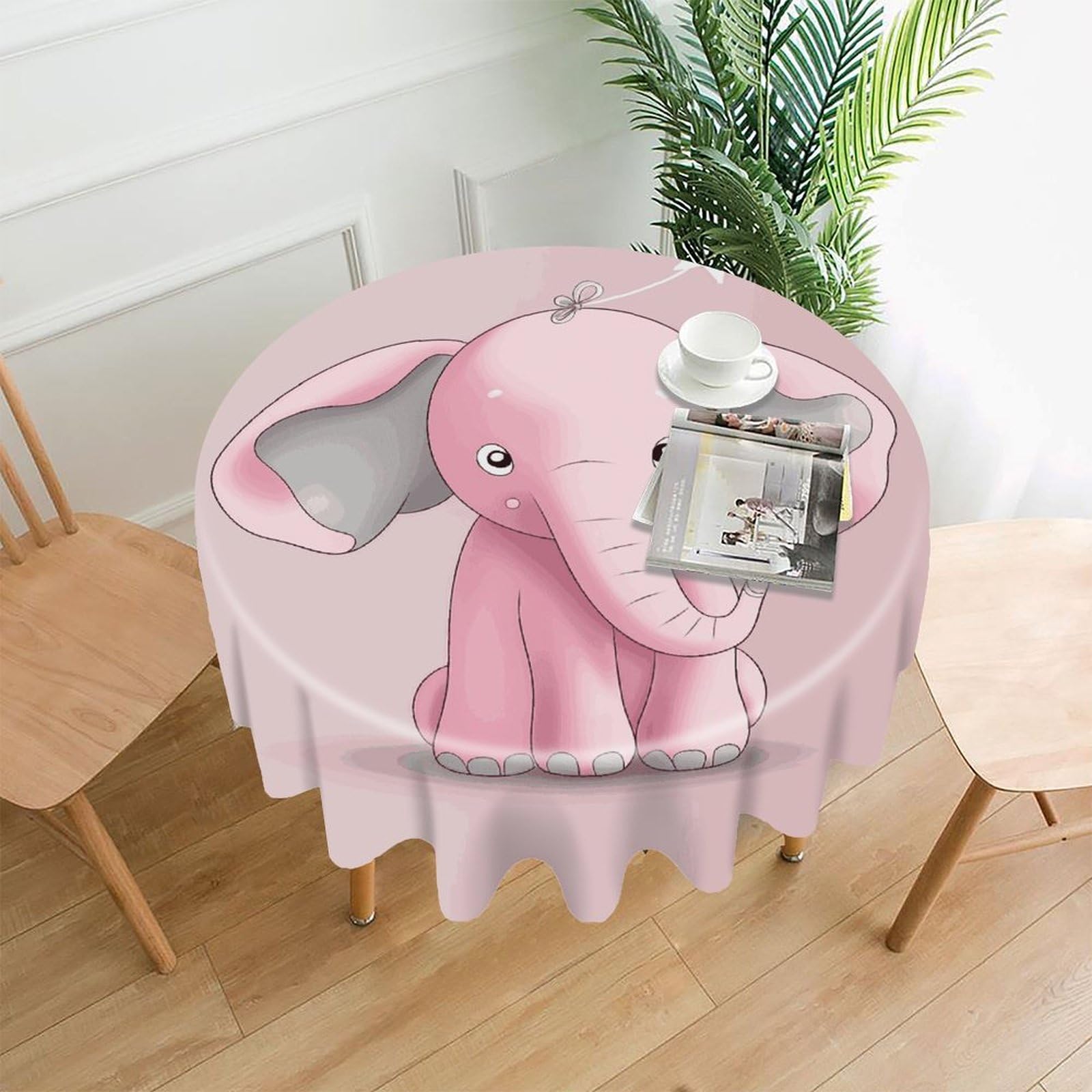 FekiLoot Pink Elephant Round Tablecloth Cover 60 Inch Wrinkle Free Washable Polyester Fabric Table Cover Decorative Round Table Cloth for Home Dining Kitchen Party Farmhouse