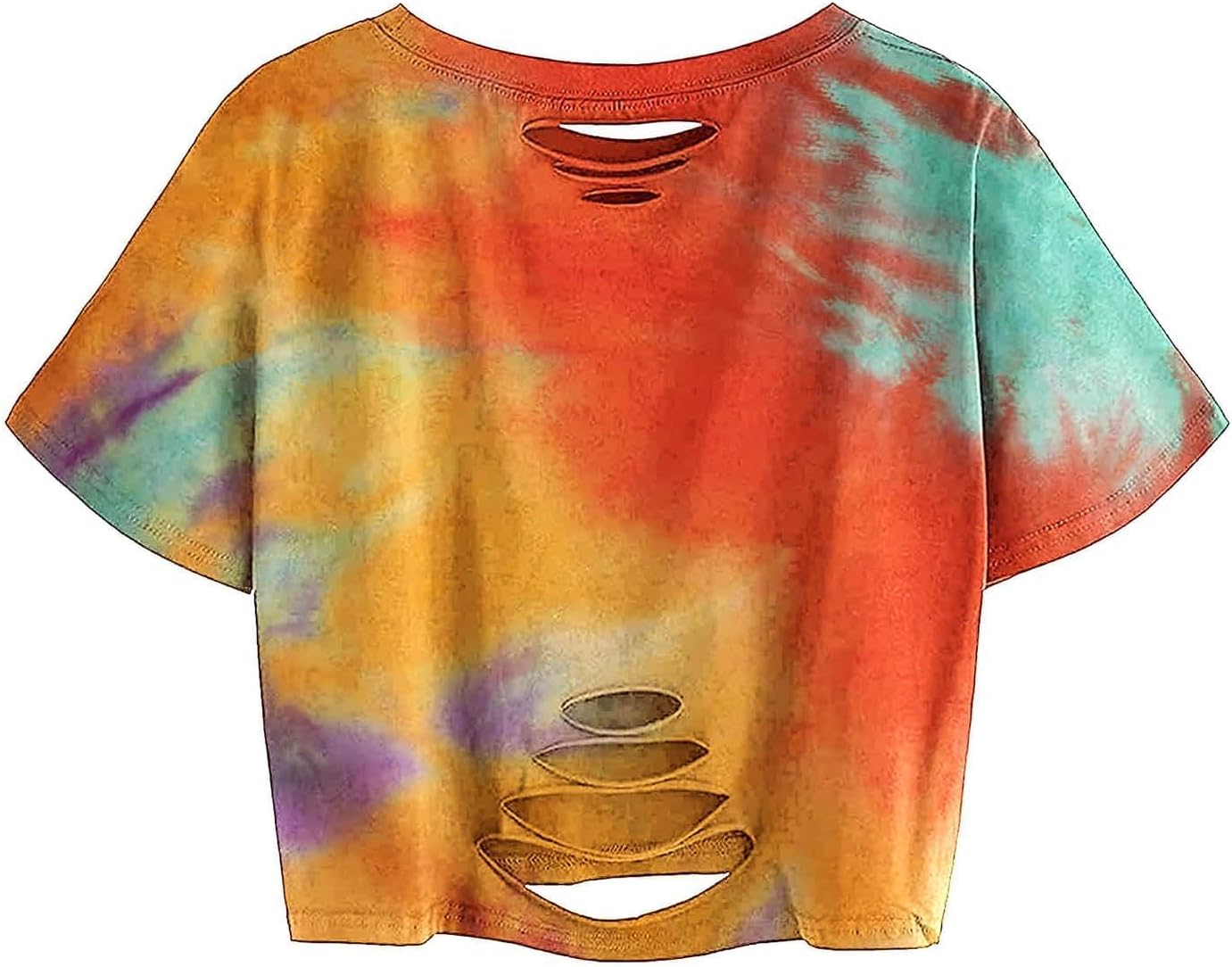 Avanova Women Distressed Loose Crop Top Oversized Short Sleeve Ripped Tee Shirt - Image 2