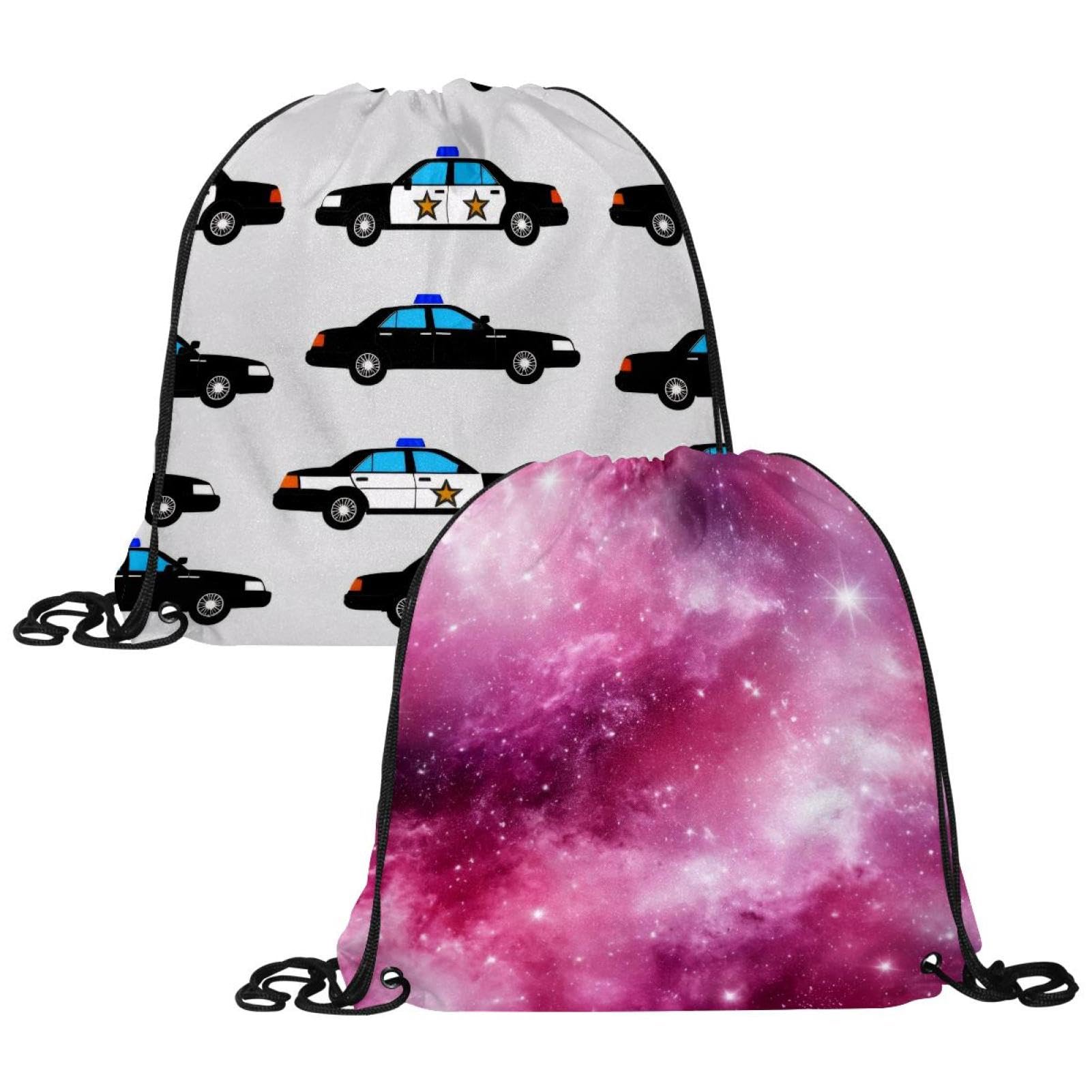 Luoweisi 2 Pcs Drawstring Bags, Pink Galaxy Swim PE Bags Drawstring Gym Bag for Kids Adults String Swimming Sports Backpack for School Sports Swimming Gym Travel