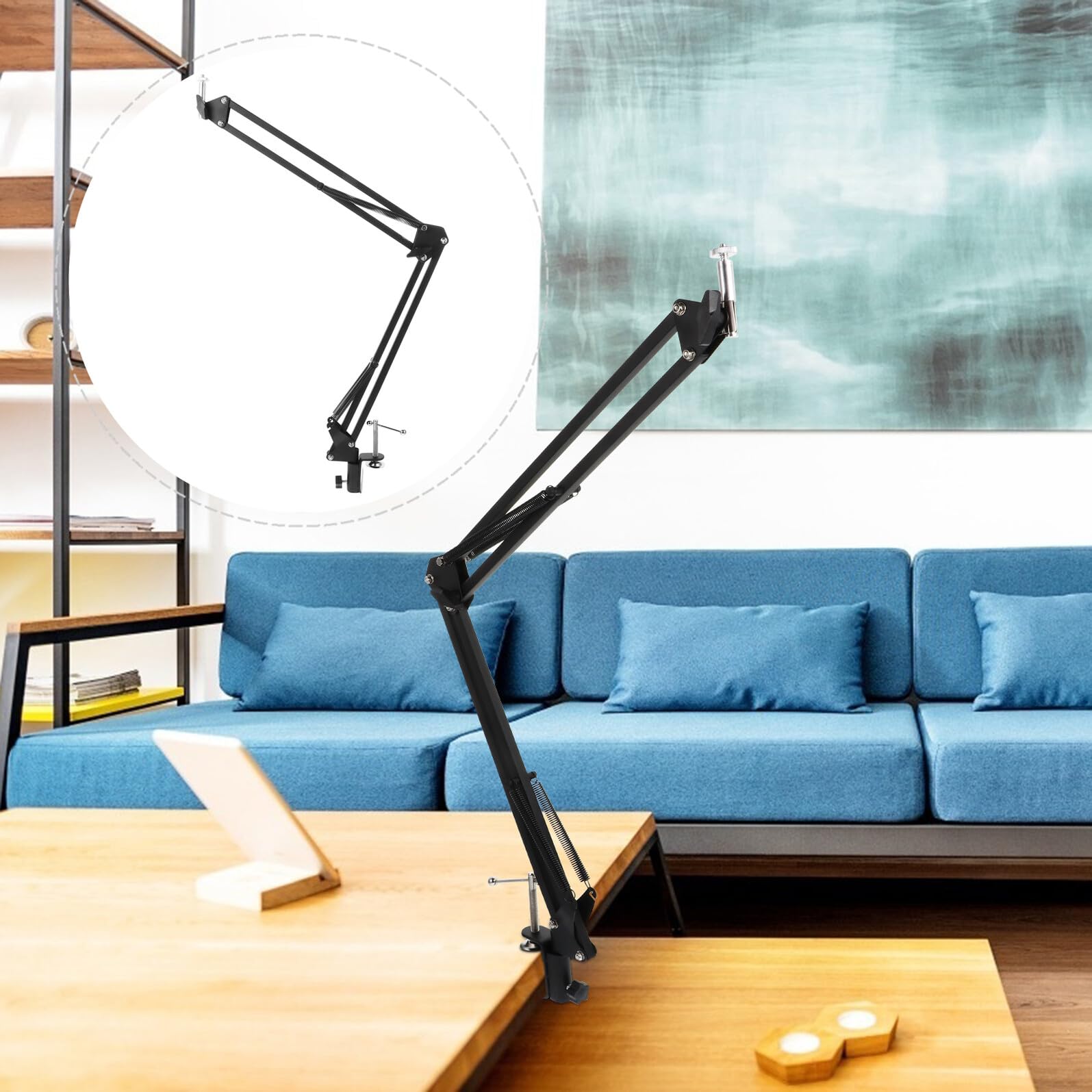 Support de Webcam Métallique Pince de Bureau, Bras Articulé Réglable 1/4 pour Fixation Caméra, Angle et Hauteur Ajustables, Utilisation Polyvalente pour Streaming