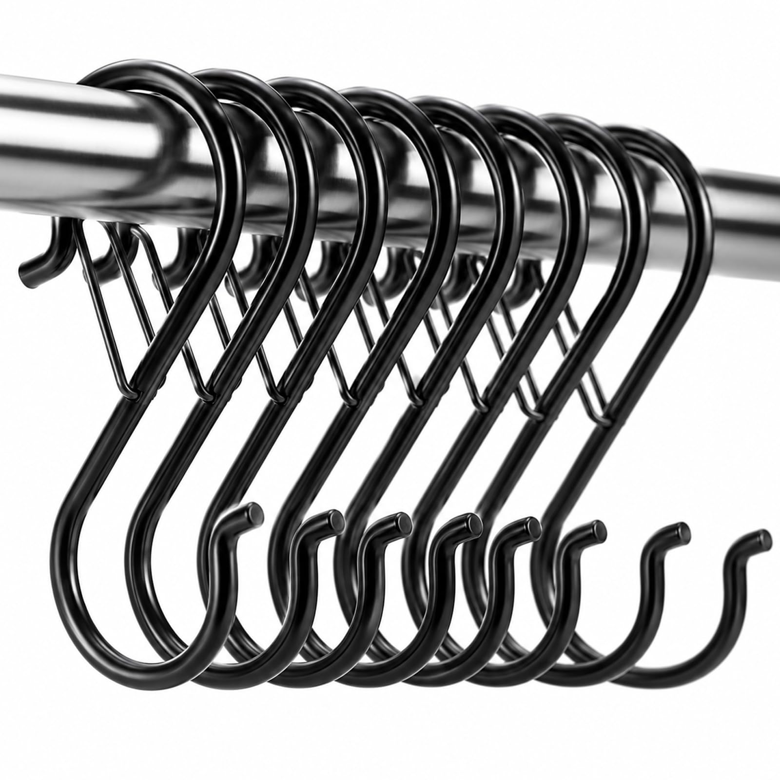 WORUIB 13 PCS S Hooks for Hanging, Black S Hooks Set with Safety Lock, Heavy-Duty Butchers Hooks for Various Hanging Needs, Durable S Shaped Hooks for Secure Storage and Organisation
