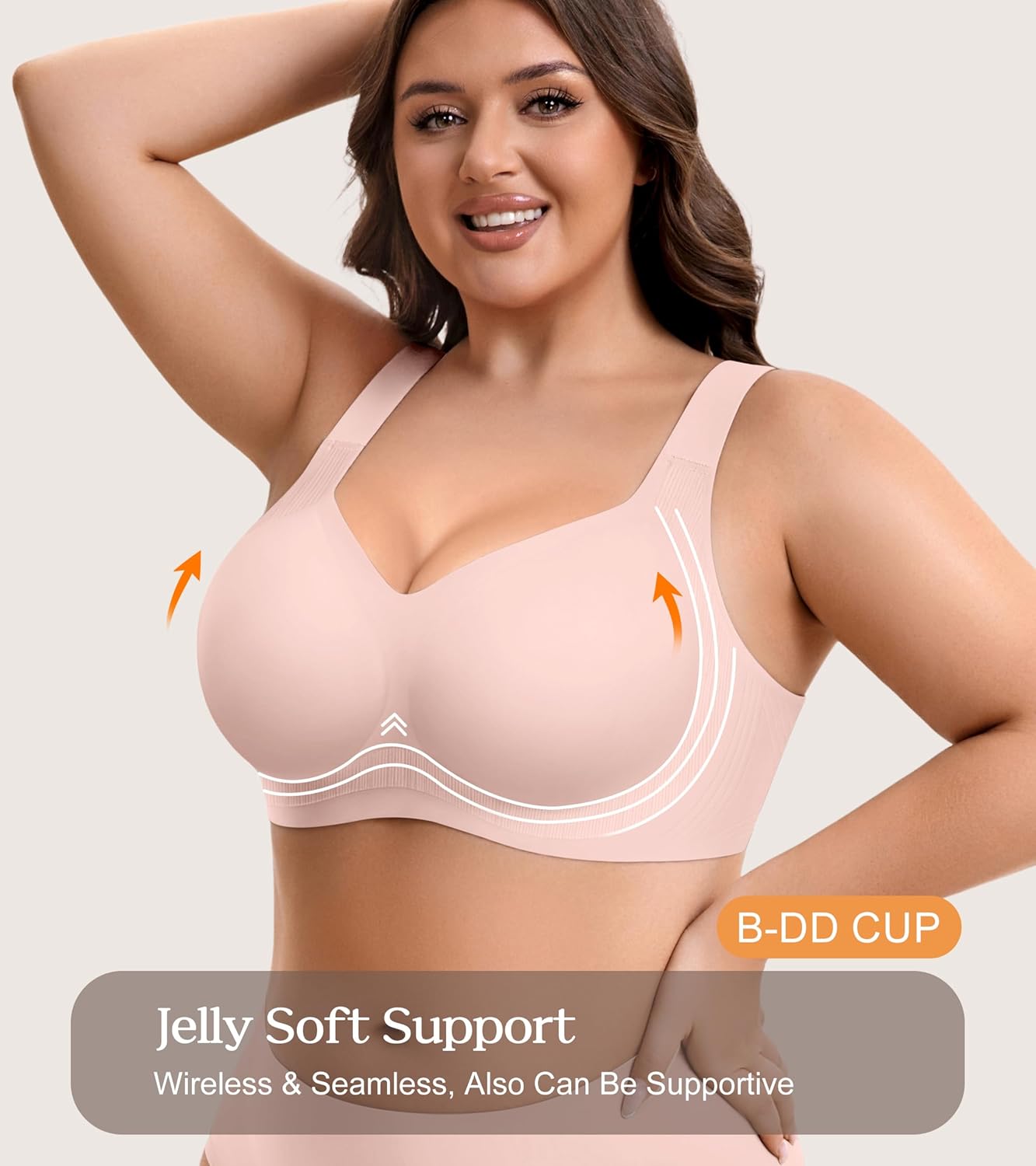 Womens Wireless Jelly Bra Comfort Plus Size Full Coverage Seamless Bras No Underwire Buttery Soft Push Up T-Shirt Bra - Image 5