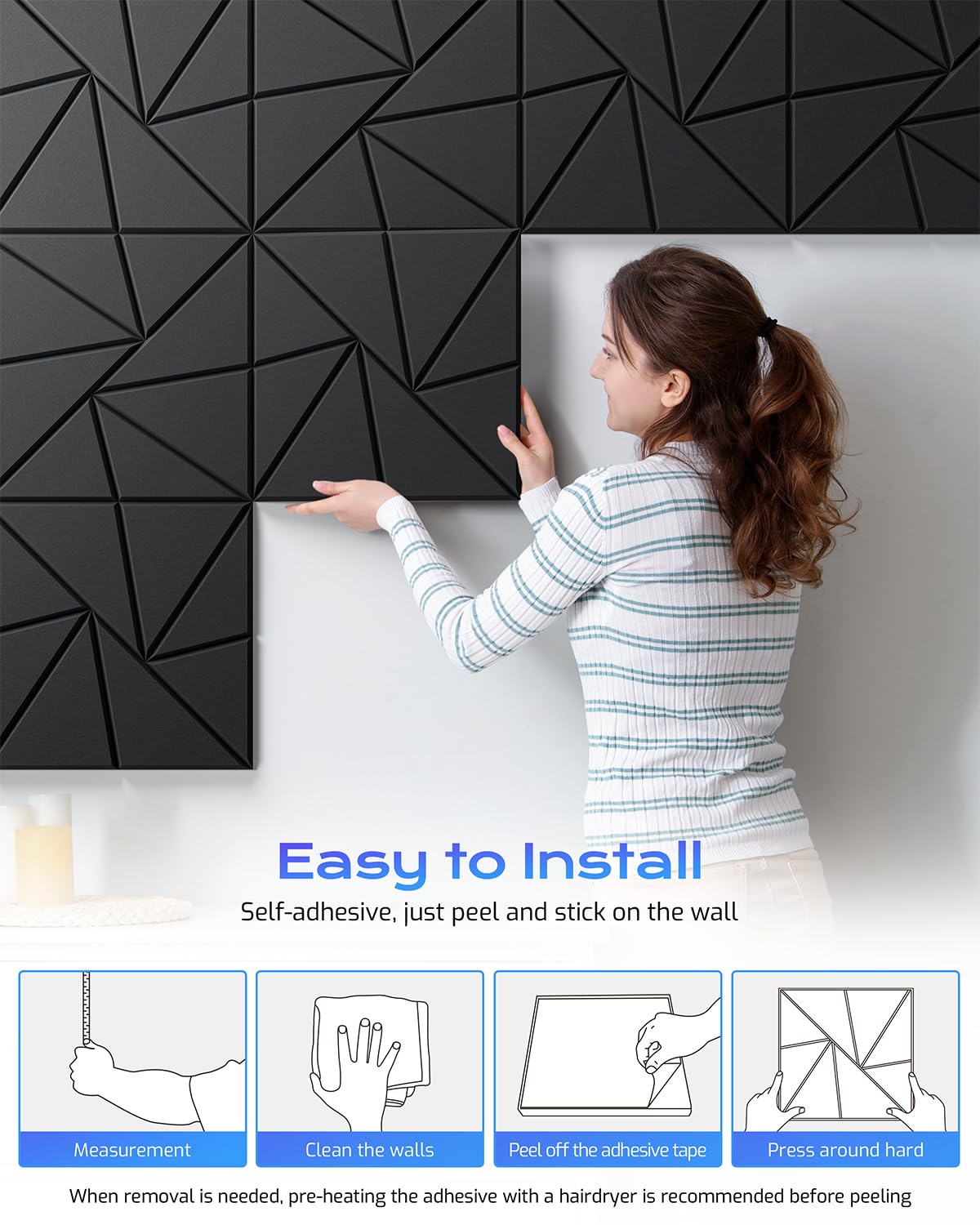 Paquete de 12 paneles acústicos, paneles de espuma a prueba de sonido para paredes, paneles de pared autoadhesivos de alta densidad, 12 x 12 x 0.4 pulgadas, paneles de absorción de sonido para el