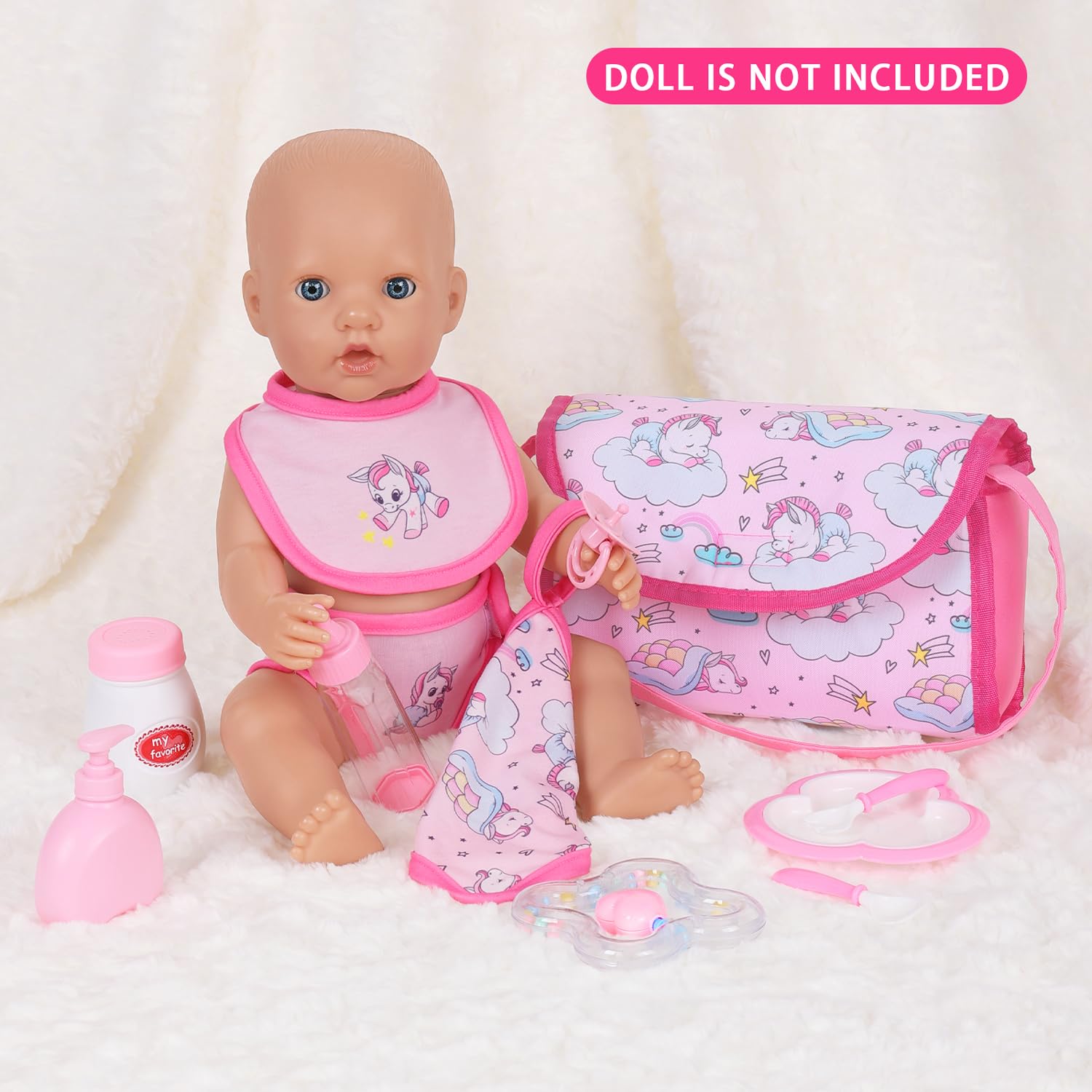 Accessoires de Poupée pour Poupée 40-45 cm - 12 Pièces avec Sac à Langer, Biberon, Bavette, Tétine et Couche pour Fille