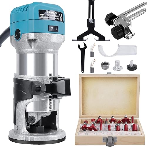 Herramienta de enrutador de madera compacta de 2000 W, 6 velocidades, ajustable, kit de enrutador de palma para carpintería manual eléctrico con 15