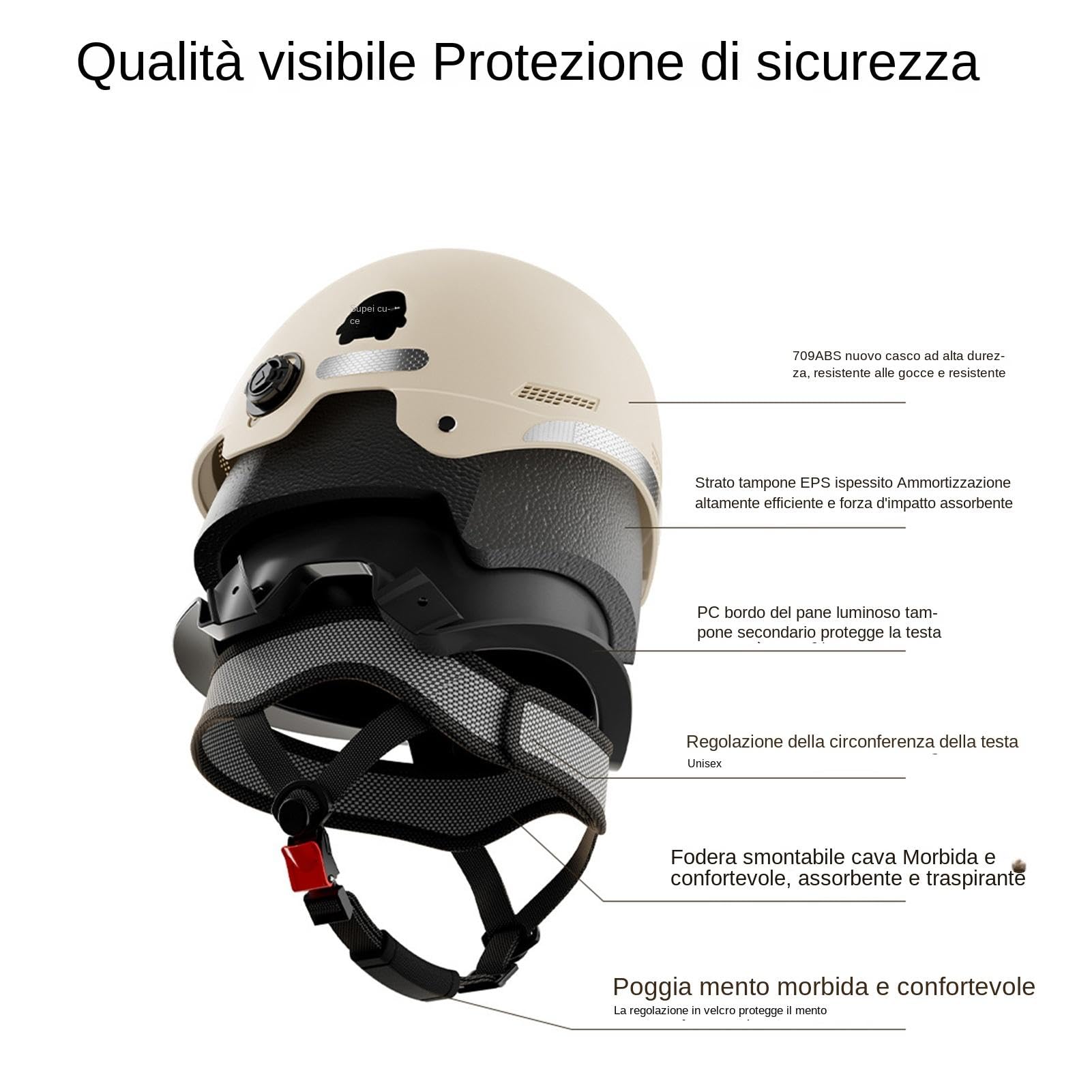 Casco da Moto per Adulti - Casco da Moto Aperto con Visiera, Casco da Sicurezza per Moto A Faccia Aperta, Ammortizzante Casco da Scooter per Unisex della Circonferenza della Testa 45-65cm
