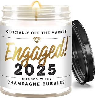 WAX & WIT 2025 Engagement Candles Gifts for Couples - Scented with Champagne Bubbles - Newly Engaged Couples, Bridal Shower, Bride to Be - 9oz, Soy Wax, 50 Hour Burn, Premium Candle