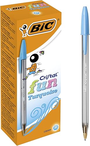 BIC Cristal Fun - Bolígrafos de punta ancha 52ft caja de 20 color turquesa escritura a prueba de manchas
