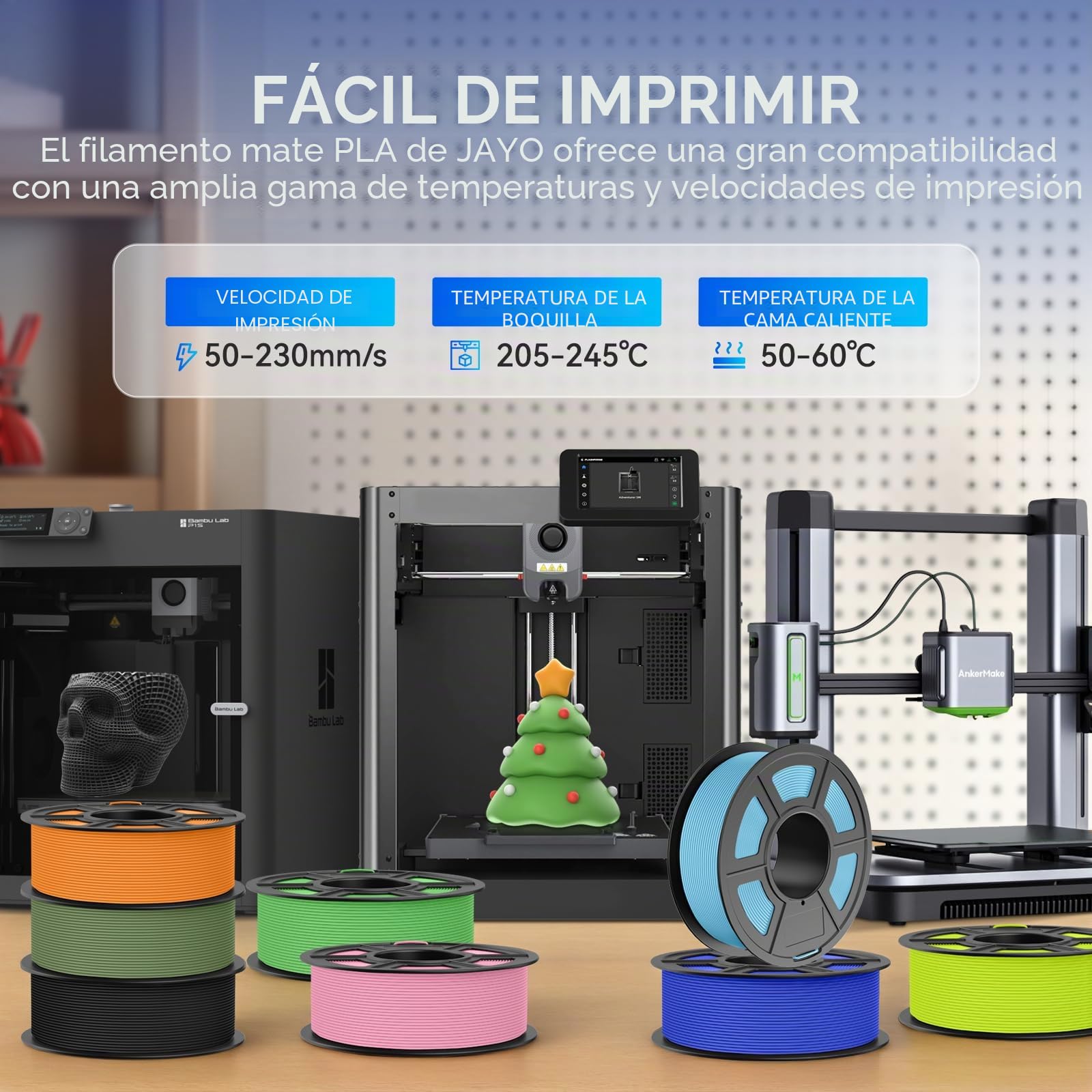 JAYO PLA Mate 1.75 mm Filamento 3D – Más Metros por Carrete: ~360 m en 1.1 kg (2.42 lbs), Precisión Dimensional ±0.03 mm, Enrollado Limpio, Sin Enredos, Color Rosa Mate para Impresoras 3D