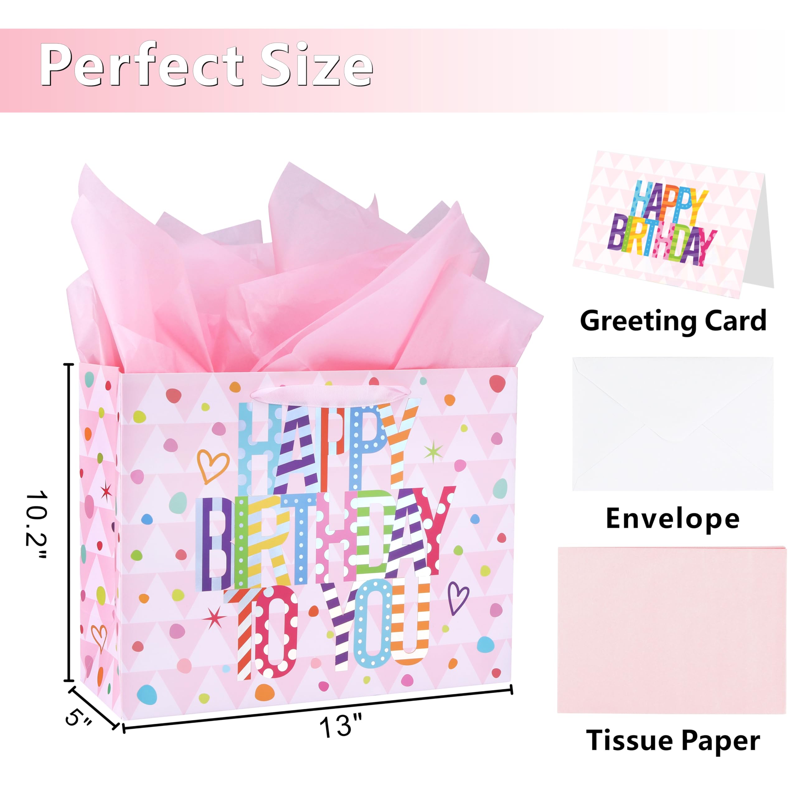 Bobobag Happy Birthday Geschenktüte – Groß, 33 X 26 X 12 Cm, Mit Seidenpapier & Karte