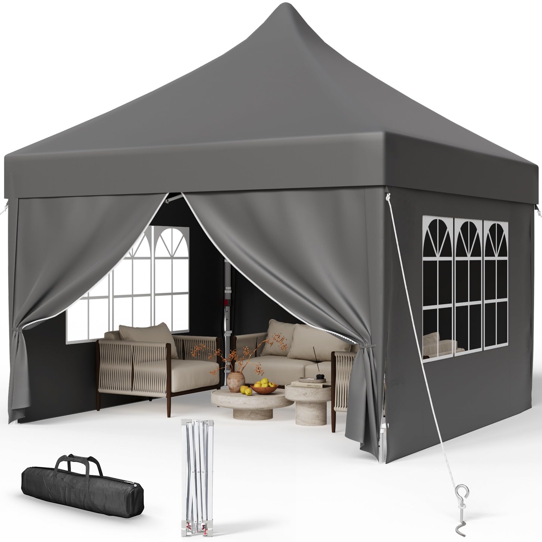 DEVOKO Carpa Plegable 3x3 Playa, Carpa Exteriores Plegables, Tenda Campismo | Techo alto 3.15m, de pie. Forma cónica antiviento. Lona 210D UV50+. Estructura reforzada. Ventilación por chimenea