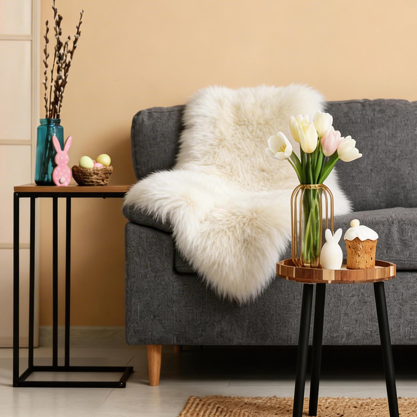 Natürliche Lammfell Langhaarig 70x100 cm, Naturfell schaffell Felle Teppich | Weich Flauschig Deko Fell für oder den Stuhl das Sofa Schlafzimmer Wohnzimmer