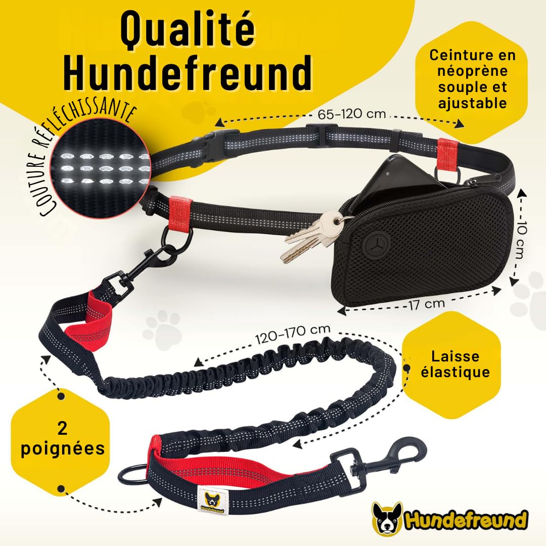Laisse Mains Libres pour Chien | Élastique 120 cm à 170 cm pour Le Jogging avec Sac, Ceinture Abdominale