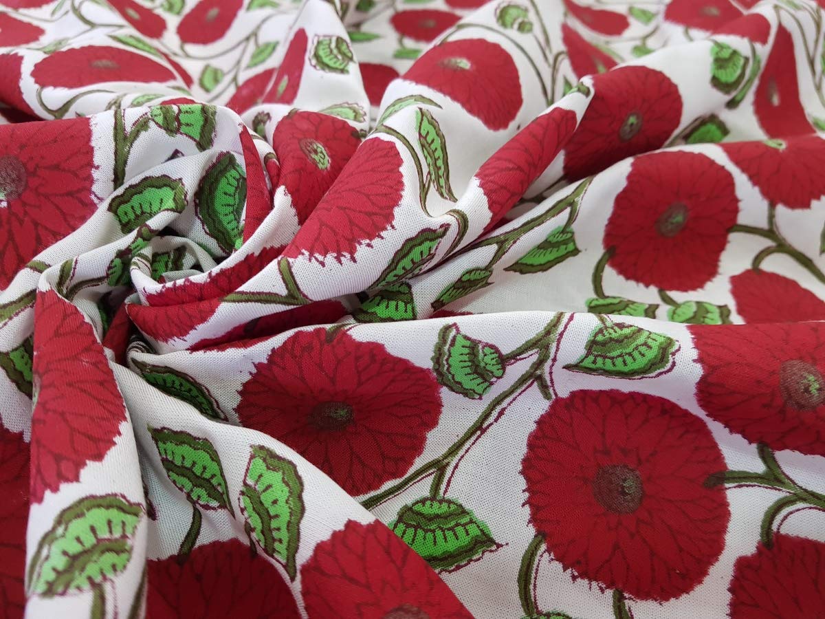 Traditional Jaipur Tkanina bawełniana z nadrukiem, indyjska tkanina z nadrukiem na letnią sukienkę, kurti, szalik, poduszka, pokrowiec na sofę (20 jardów)