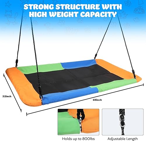 Miniatura 2 de GCCSJ Columpio de árbol de plataforma grande de 800 libras y 60 pulgadas para niños y adultos con 2 correas para colgar en árboles
