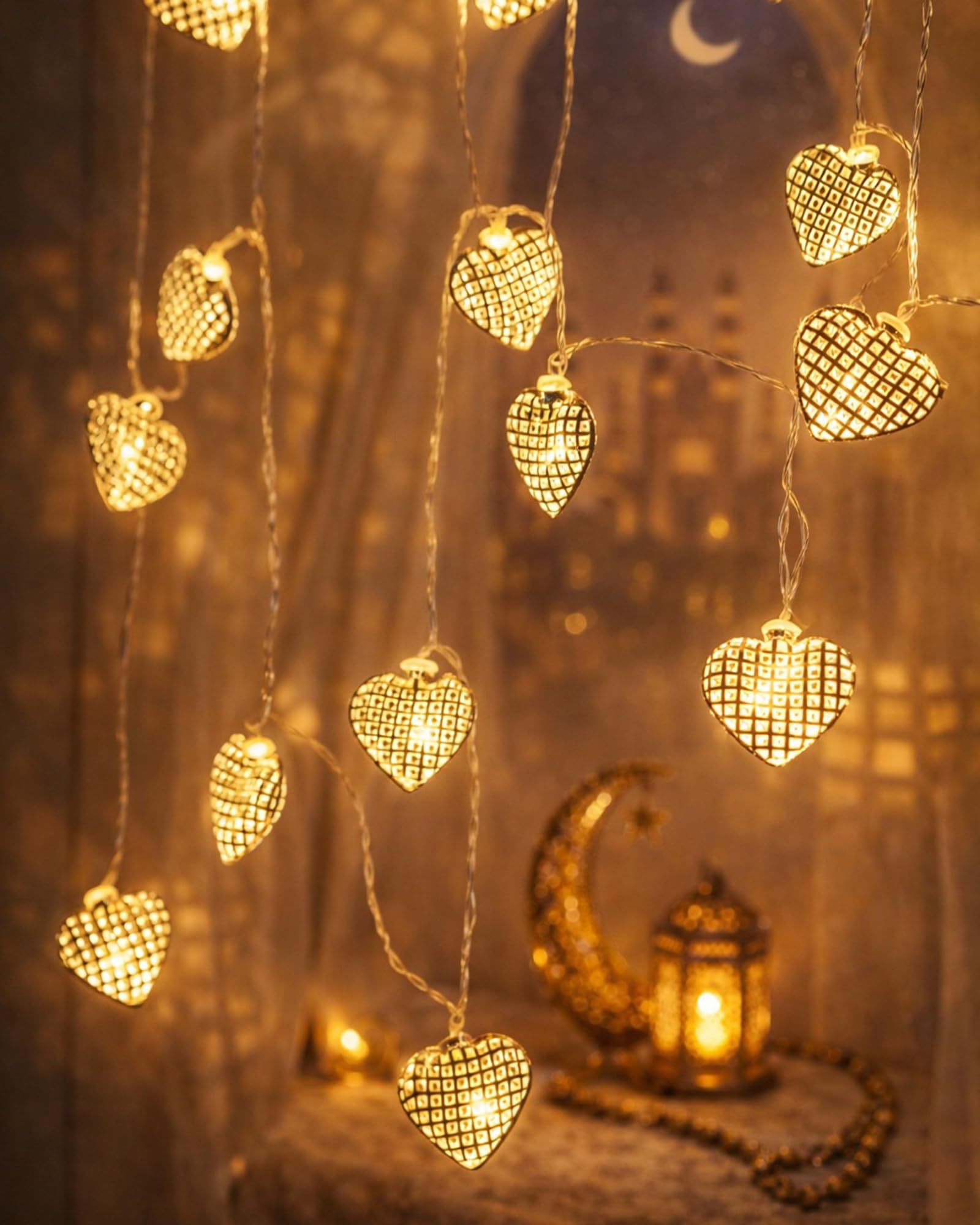Homesake® String Lights for Decoration, Rice Lights, Fairy Lights, 5 Meter 14 LED Indoor Decorative Lights for Wall, Waterproof String Lights, Home, Party, Wedding & Festive Decor (Golden Heart)
