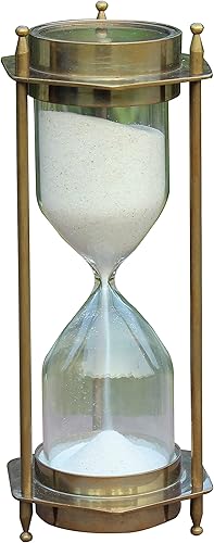 Miniatura 1 de Temporizador náutico de latón para arena, brújula, reloj de arena blanco, acabado antiguo, accesorio de escritorio