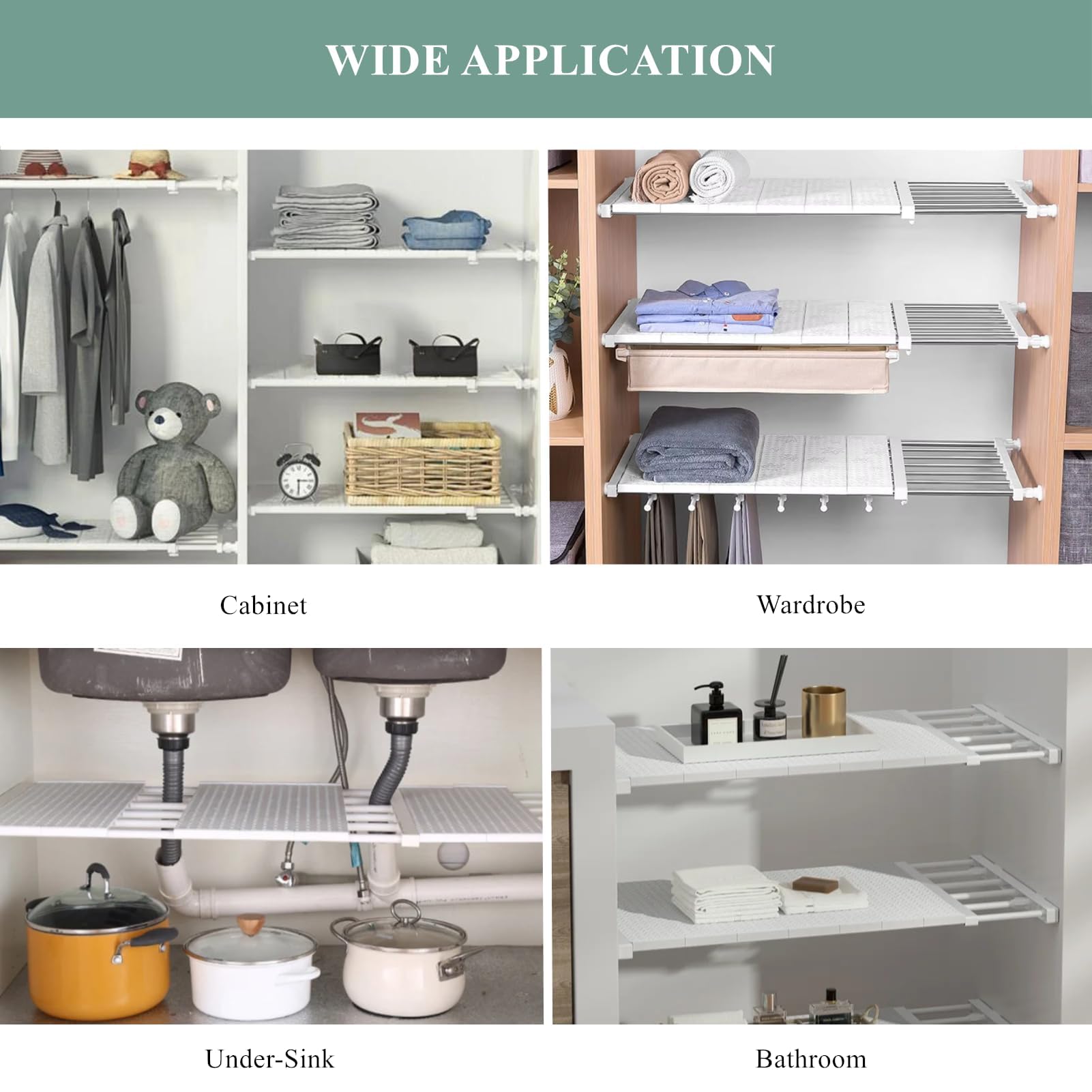 Estante Organizador de Armario de Ropa Extensible, Separadores de Armario de Bricolaje Ajustables, Estante de Tensión Separador para Armario, Armario, Baño, Cocina, Estantería (38‑55 cm)