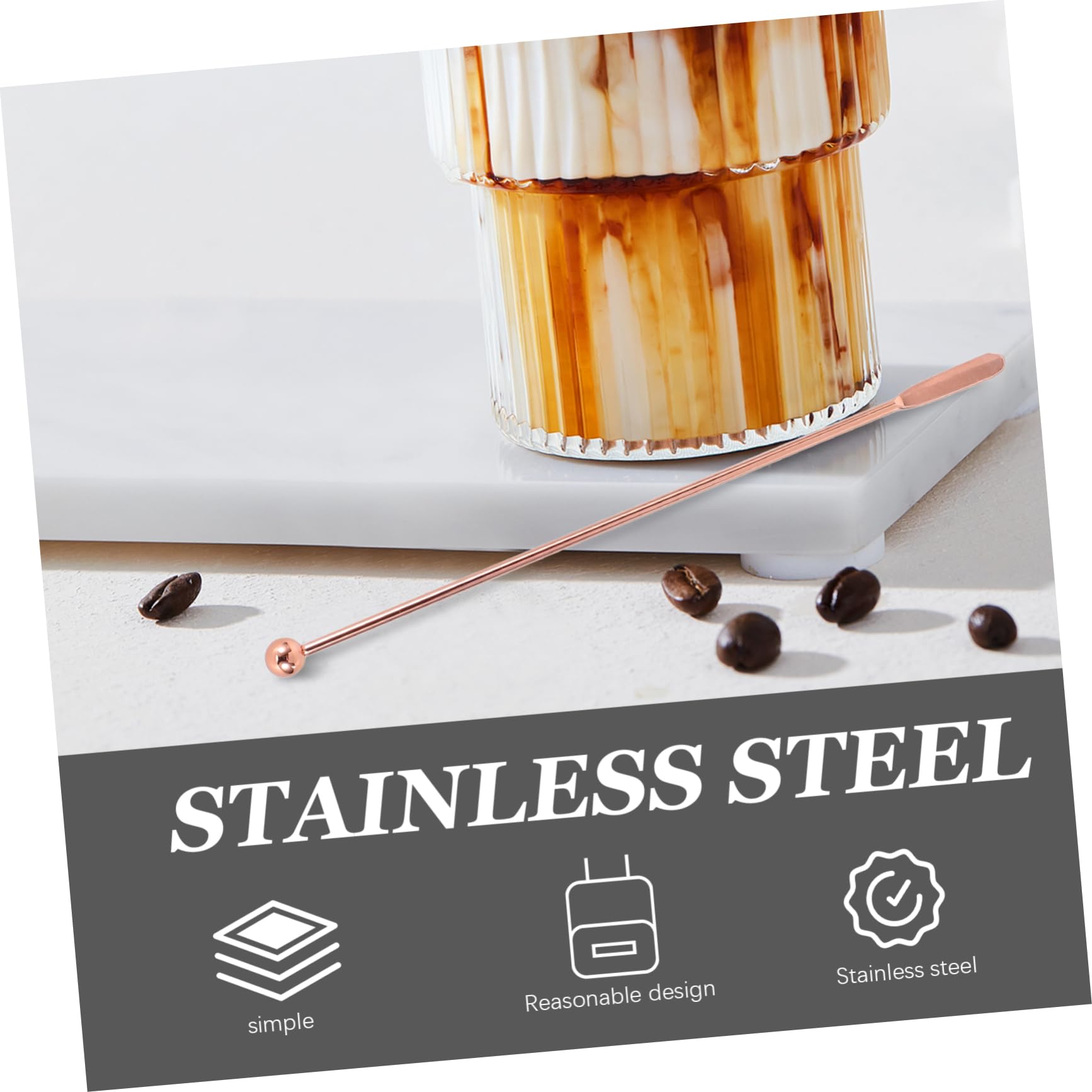 BESPORTBLE 1set Stirring Rod Cocktail Stirrers Spoons Martini Picks Cocktail Mixing Spoon Iced Tea Spoon Bartender Mixing Spoon Cocktail Skewers Drinks Rose Gold Stainless Steel 10pcs