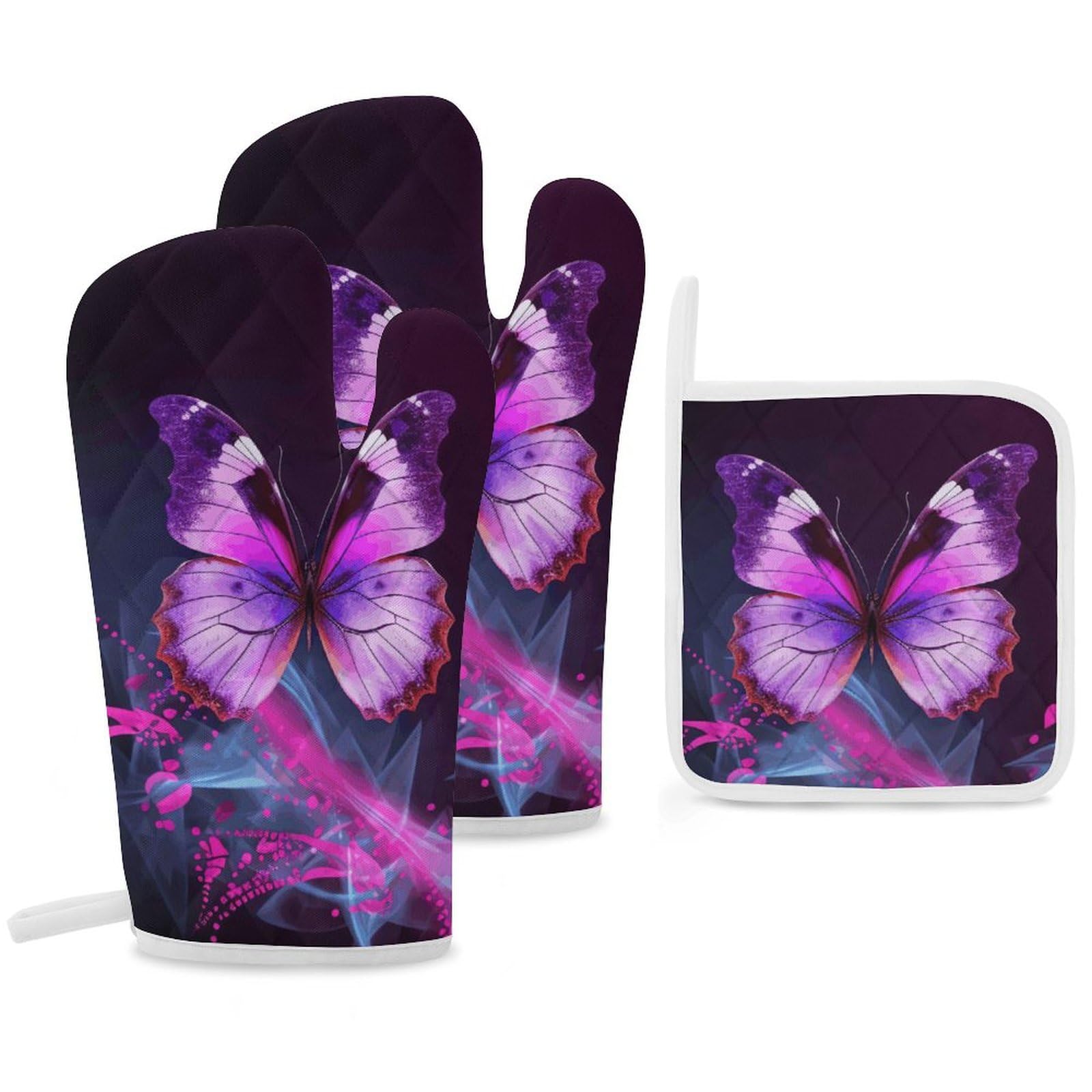 Gants de cuisine pour éviter les brûlures au four motif papillon violet